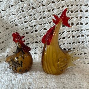 ❌SOLD ❌MURANO Art Glass Rooster and Hen Paperweight
